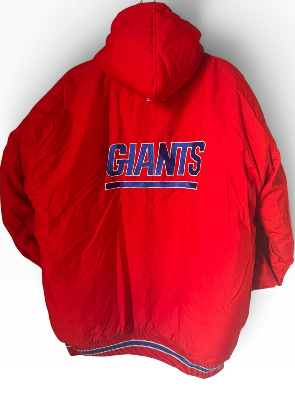 Vintage STARTER Red Hooded Giants Puffer Jacket Coat NFL Large Streetwear
